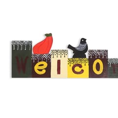 Tisser Artisans Handpainted Warli Wooden Welcome Home Plate Multicolour