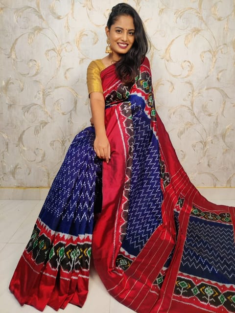 Pochampally Silk Saree | Blue Colour | Red Border