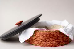 Kadam Haat Handmade Sabaii Grass and Bamboo Roti Box Chapatti with Wooden Lid | for Serving on Dining Table/Kitchen | Round Base