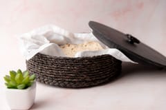 Kadam Haat Handmade Sabaii Grass and Bamboo Roti Box Chapatti with Wooden Lid | for Serving on Dining Table/Kitchen | Round Base