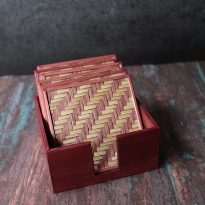 Kadam Haat Bamboo Square Coffee/ Tea Cup Coasters Set of 6 | Handcrafted for Kitchen Table & Home Decor, Dinning, Gifts, Restaurants, Living Room, Coffee Table