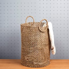 Kadam Haat Handmade Sabai Laundry Basket with Handles | Handcrafted Woven Big Laundry Bin Hamper for Washing Dirty Used Clothes | Dry Grass Home Decor Planter Basket