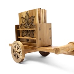 Tisser Artisans Square Bamboo Bullock Cart With Multi DesignTea Coaster