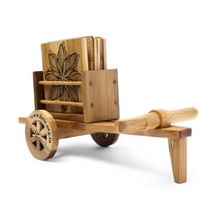Tisser Artisans Square Bamboo Bullock Cart With Multi DesignTea Coaster