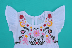 White floral Embroidered Dress For Girls