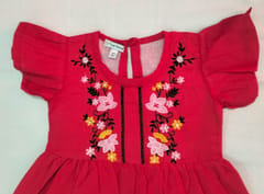 Red floral Embroidered pure cotton Dress For Girls