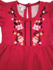 Red floral Embroidered pure cotton Dress For Girls