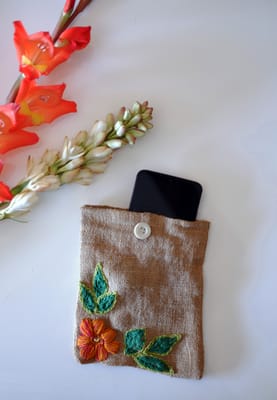 Eco Friendly Ethnic Jute Mobile Pouch for Women