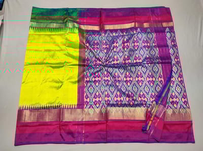 Pochampally Silk Saree | Yellow Colour | Pink Border