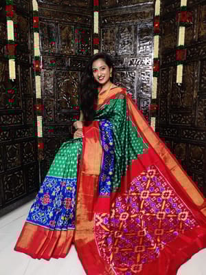Pochampally Silk Saree | Green Colour | Red Border
