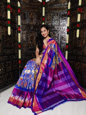 Pochampally Silk Saree | Blue Colour | Violet Border