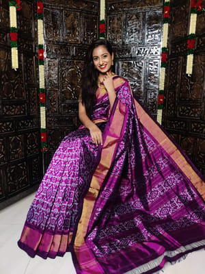 Pochampally Silk Saree | Violet Colour | Violet Border