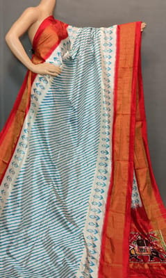 Pochampally Silk Saree | White Colour | Red Border