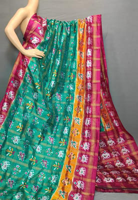 Pochampally Silk Saree | Green Colour | Red Border