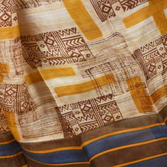 3stones | Handwoven | Hand Block | Pure Silk | Dupatta | Silk Mark | Yellow and Brown | GCA7