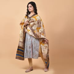 3stones | Handwoven | Hand Block | Pure Silk | Dupatta | Silk Mark | Yellow and Brown | GCA7