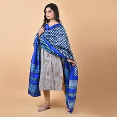 3stones | Handwoven | Hand Block | Pure Silk | Dupatta | Silk Mark | Blue | GCA1