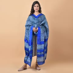 3stones | Handwoven | Hand Block | Pure Silk | Dupatta | Silk Mark | Blue | GCA1