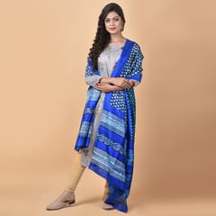 3stones | Handwoven | Hand Block | Pure Silk | Dupatta | Silk Mark | Blue | GCA1