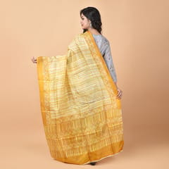 3stones | Handwoven | Hand Block | Pure Silk | Dupatta | Silk Mark | Yellow | GCA3