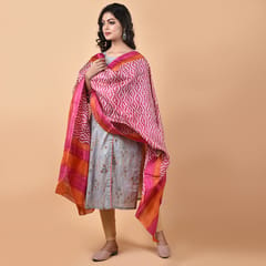 3stones | Handwoven | Hand Block | Pure Silk | Dupatta | Silk Mark | Pink | GCA4