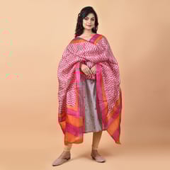 3stones | Handwoven | Hand Block | Pure Silk | Dupatta | Silk Mark | Pink | GCA4