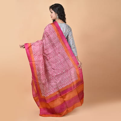 3stones | Handwoven | Hand Block | Pure Silk | Dupatta | Silk Mark | Pink | GCA4