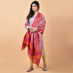 3stones | Handwoven | Hand Block | Pure Silk | Dupatta | Silk Mark | Pink | GCA4