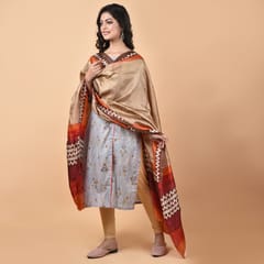 3stones | Handwoven | Hand Block | Pure Silk | Dupatta | Silk Mark | Earth | GCA5