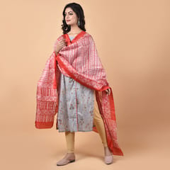 3stones | Handwoven | Hand Block | Pure Silk | Dupatta | Silk Mark | Red | GCA6