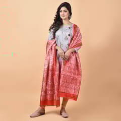 3stones | Handwoven | Hand Block | Pure Silk | Dupatta | Silk Mark | Red | GCA6