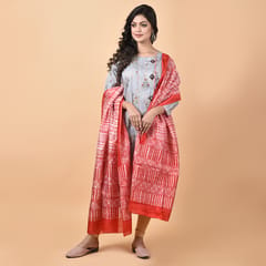 3stones | Handwoven | Hand Block | Pure Silk | Dupatta | Silk Mark | Red | GCA6