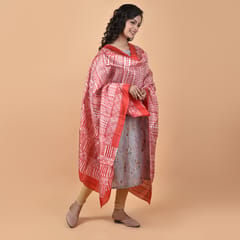 3stones | Handwoven | Hand Block | Pure Silk | Dupatta | Silk Mark | Red | GCA6