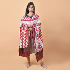 3stones | Handwoven | Hand Block | Pure Silk | Dupatta | Silk Mark | Stripes on White | GCA8