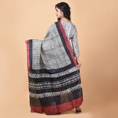 3stones | Handwoven | Hand Block | Pure Silk | Dupatta | Silk Mark | Black and White | GCA9