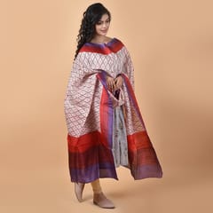 3stones | Handwoven | Hand Block | Pure Silk | Dupatta | Silk Mark | Red and White | GCA11