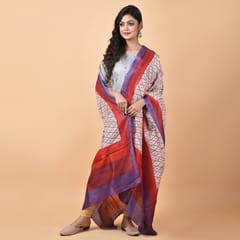 3stones | Handwoven | Hand Block | Pure Silk | Dupatta | Silk Mark | Red and White | GCA11