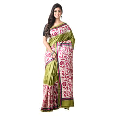 3stones | Handwoven | Hand Paint | Pure Silk | Saree and Blouse Piece | Silk Mark | Pista and Pink | GCPT2