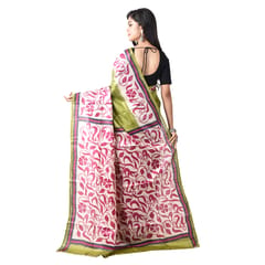 3stones | Handwoven | Hand Paint | Pure Silk | Saree and Blouse Piece | Silk Mark | Pista and Pink | GCPT2