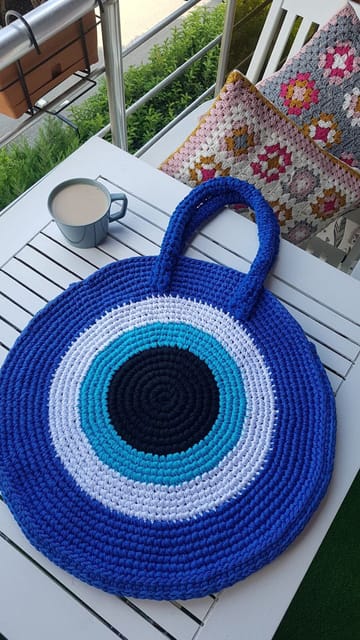 Handmade Crochet Evil Eye Round Bag