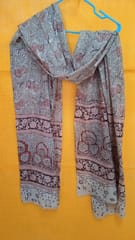Red Kalamkari Vegetable Dry Hand Block Printing Cotton Dupatta -001