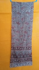 Red Kalamkari Vegetable Dry Hand Block Printing Cotton Dupatta -001