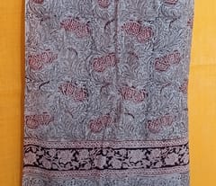 Red Kalamkari Vegetable Dry Hand Block Printing Cotton Dupatta -001