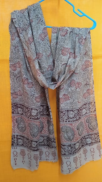 Red Kalamkari Vegetable Dry Hand Block Printing Cotton Dupatta -003