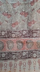 Red Kalamkari Vegetable Dry Hand Block Printing Cotton Dupatta -003