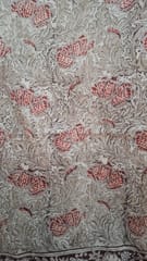 Red Kalamkari Vegetable Dry Hand Block Printing Cotton Dupatta -003
