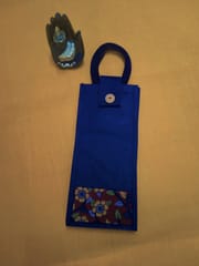 Blue Jute Water Bottle Bag with Kalamkari Patch-002