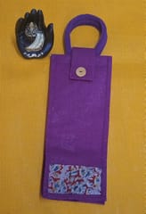 Pink jute water bottle bag with Kalamkari patch - 003