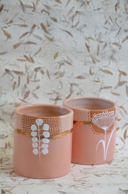 Peach White Flower Planter Set [of 2]