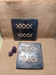 Terracotta by Sachii "Longpi Black Pottery Coaster Square" Set of 2